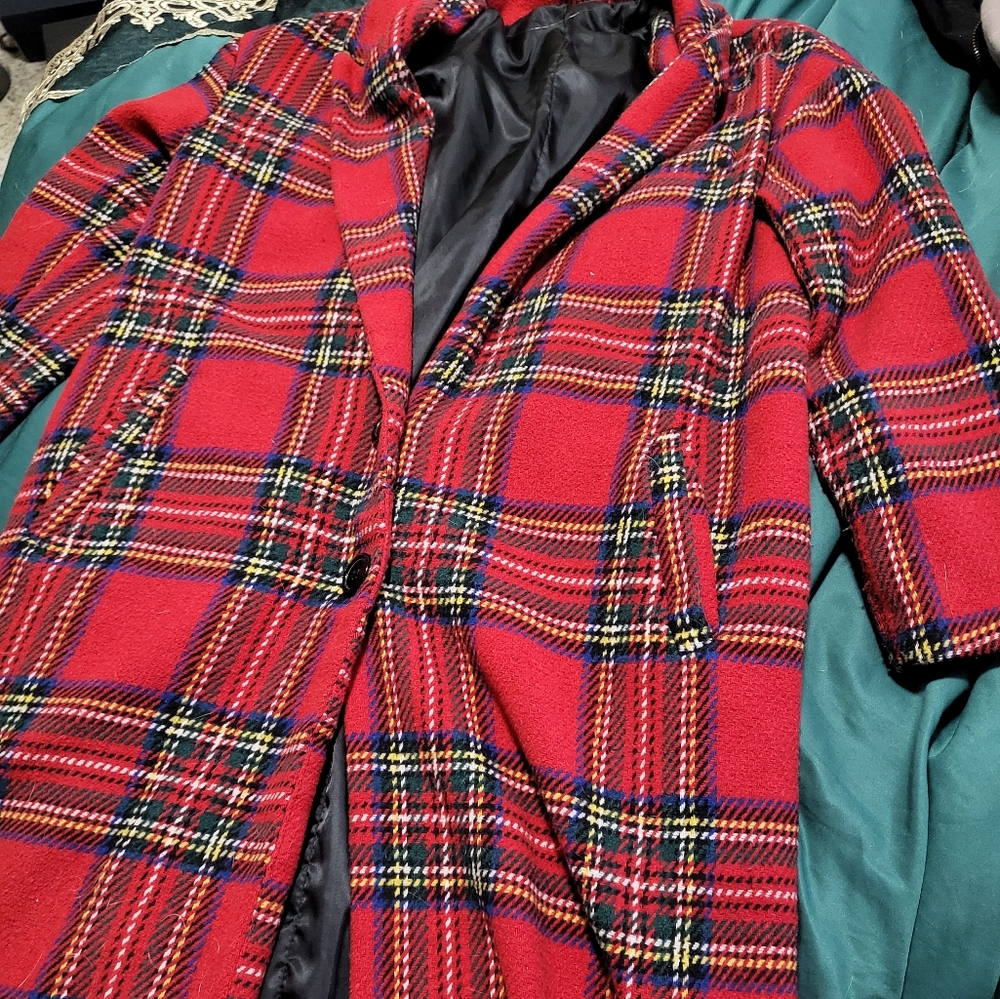 Red Plaid Trench Coat